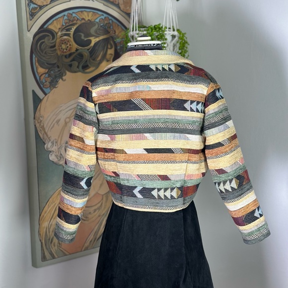 Women’s Vintage Southwest Mixed Print Tapestry Cropped Boho Jacket - Picture 4 of 8